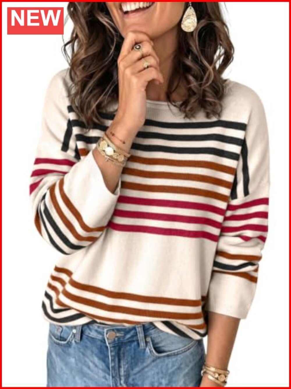 Dokotoo Women's Striped Oversized Crewneck Pullover Sweater
